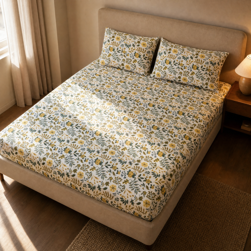 Golden Floral Bedsheet - T250
