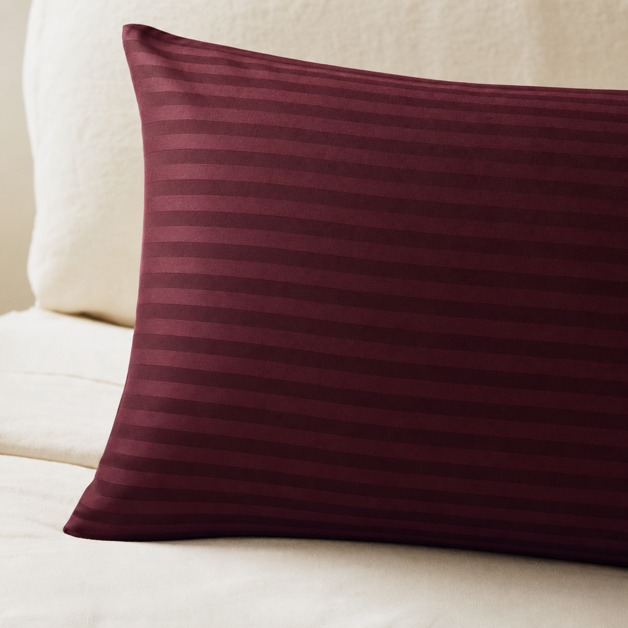 Burgundy Sateen Stripe - Duvet Cover Set - T250