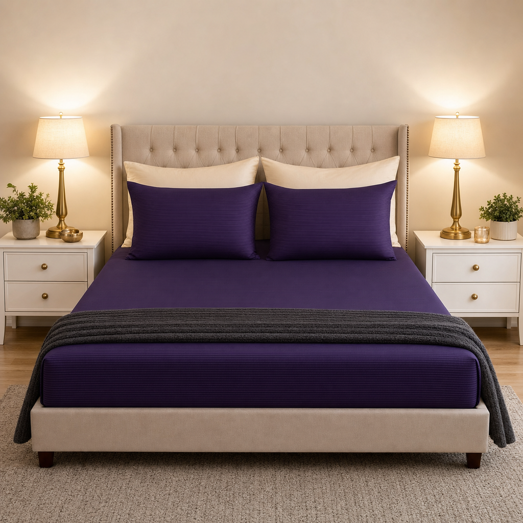 Royal Purple Sateen - Stripe Bedsheet - T250