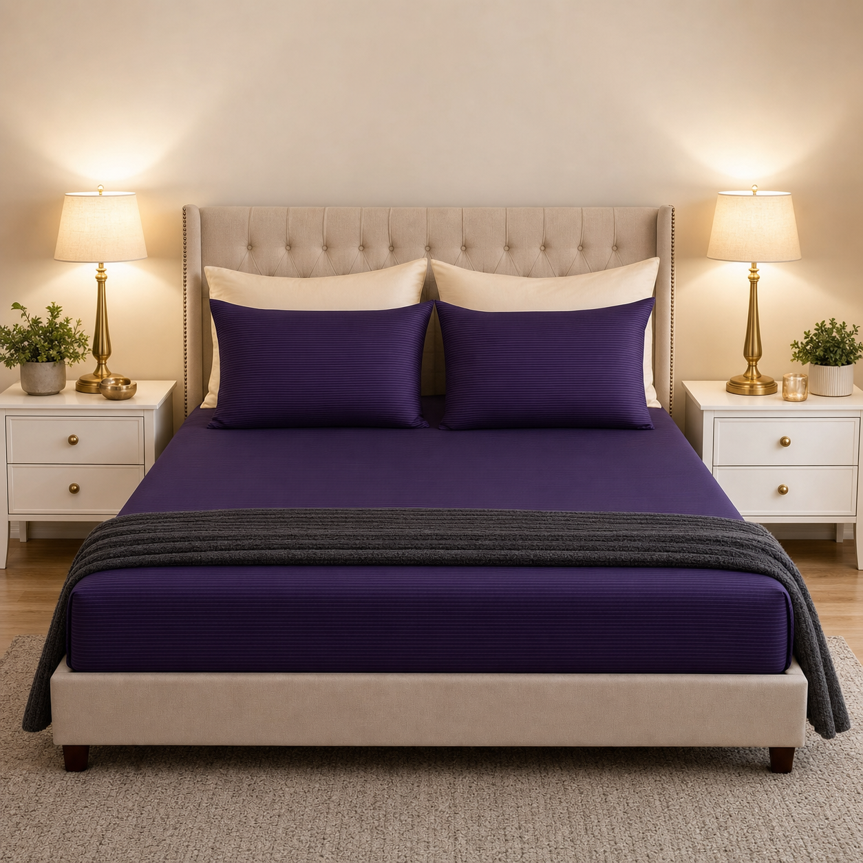 Royal Purple Sateen - Stripe Bedsheet - T250