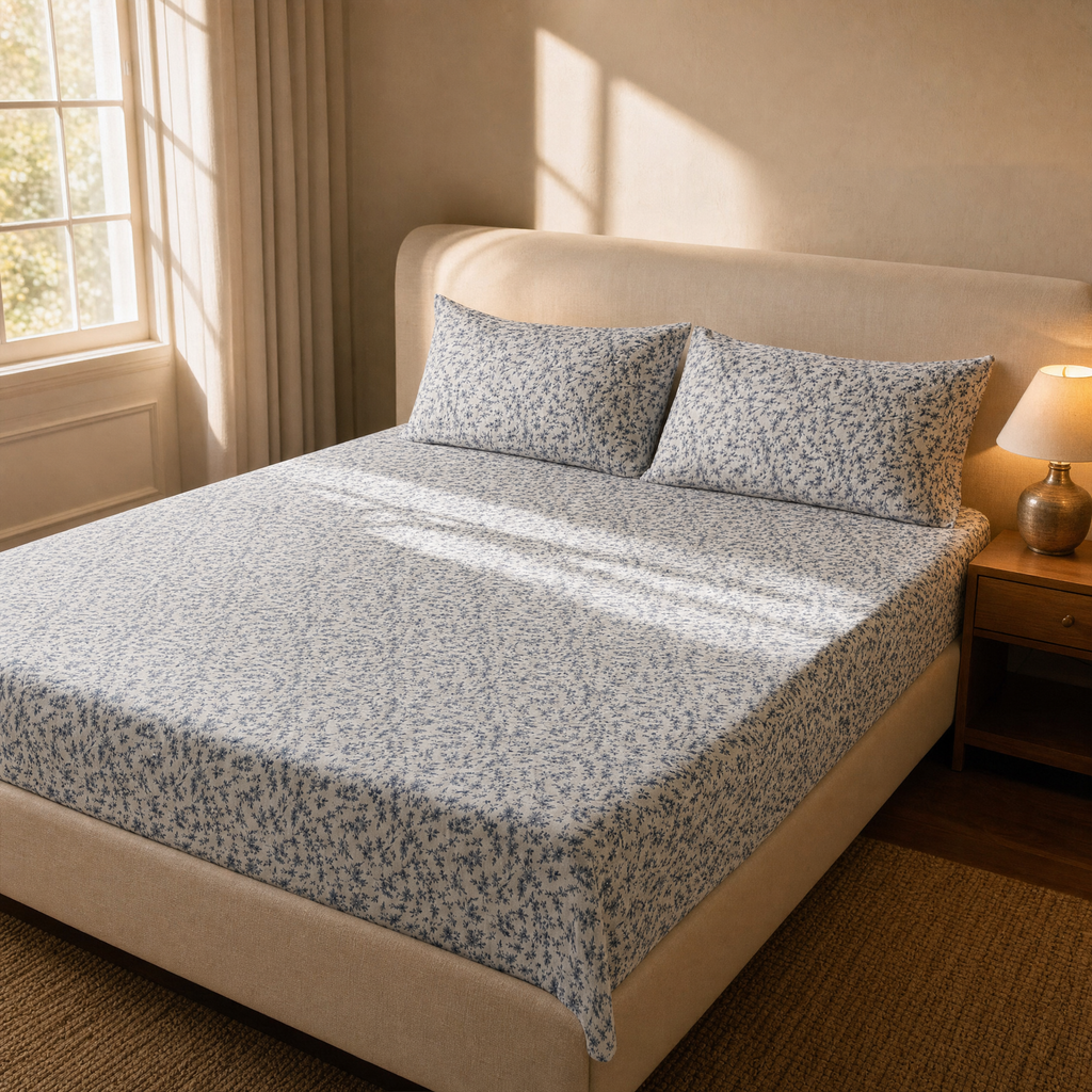 Navy Bloom Bedsheet - T150