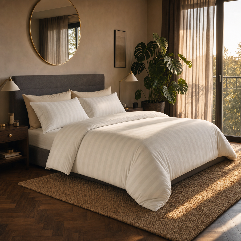 Offwhite Sateen Stripe - Duvet Cover Set - T250