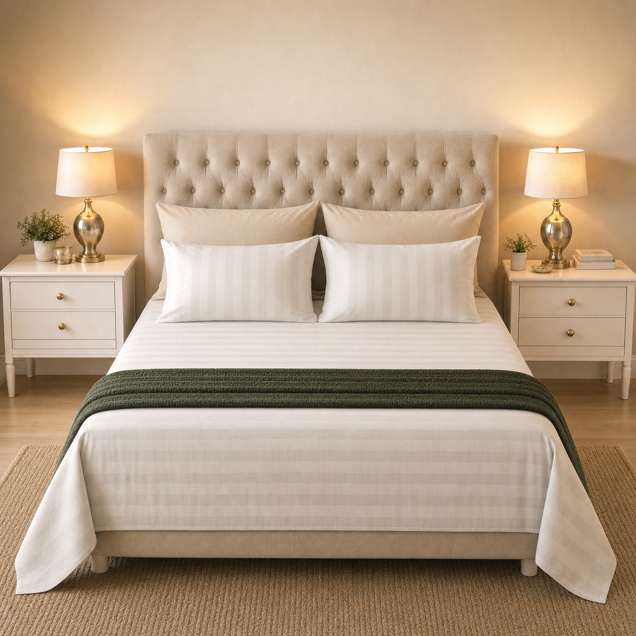 Off-White Sateen - Stripe Bedsheet - T250