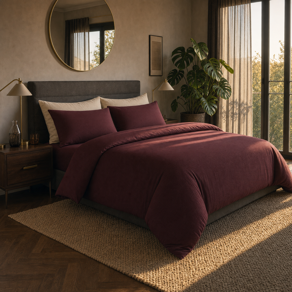 Burgundy Sateen Stripe - Duvet Cover Set - T250